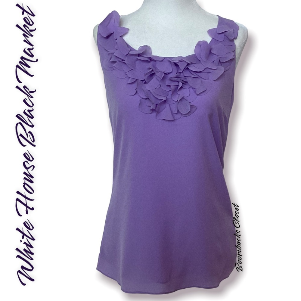 NWT White House Black Market Sleeveless Ruffle Blouse Size Small Lilac